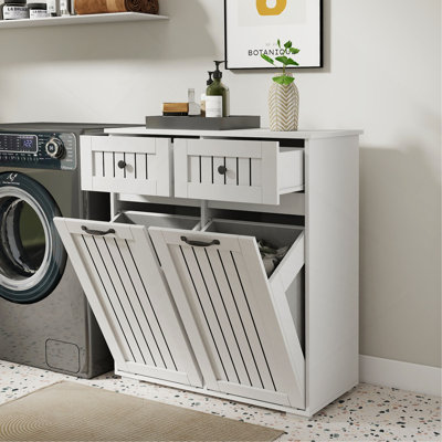Armoire à linge avec 2 paniers à linge amovibles et 2 tiroirs