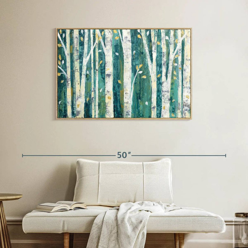 Bouleaux au printemps III, 40 po x 27 po, Cadre flottant en bois naturel
