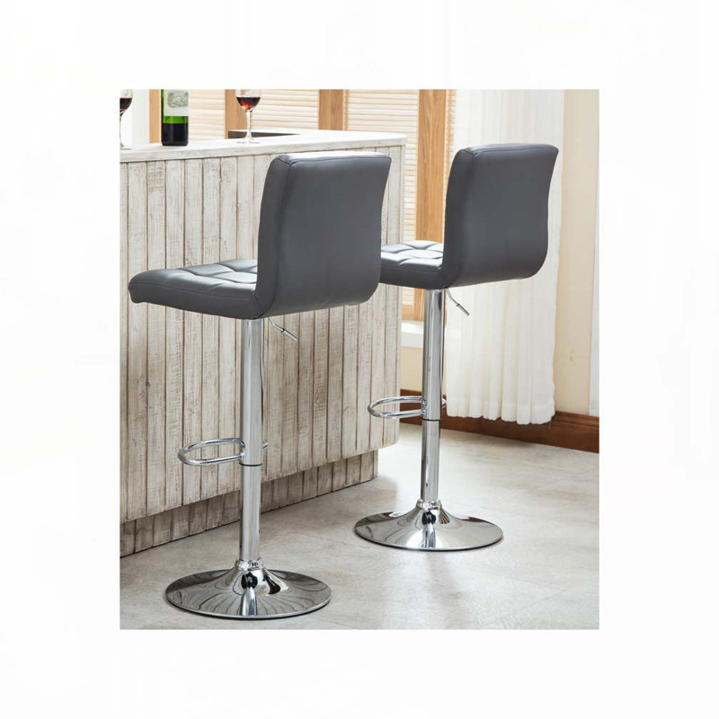 Ensemble de tabourets de bar pivotants réglables en similicuir avec base en métal, Gris