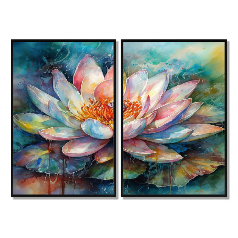 Navarrette - décoration murale grand lotus, 36" H x 48" W, Impression encadrée flottante, Black