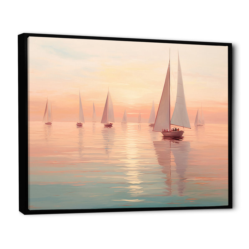 Oliveras " Sailboat Harmonious Tides III ", 16" H x 32" W x 1" D, Black Floater Framed