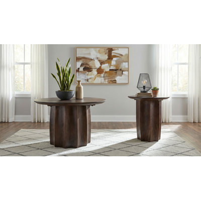 Harhi 2-Piece Solid Mango Wood Coffee Table Set Walnut