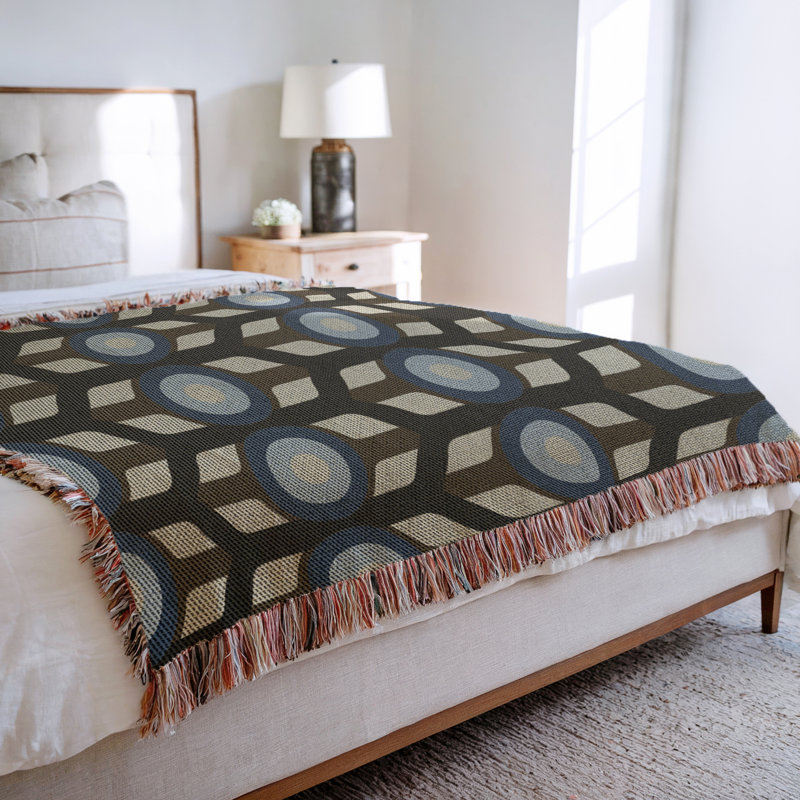 Jeté en mélange de coton Ellis, Bleu, L 60 po x l 50 po