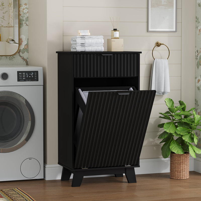 Wave Design 2-Drawer Tilt Out Trash Cabinet, MDF Freestanding Kitchen Trash Can with Storage (Can Not Included), Black