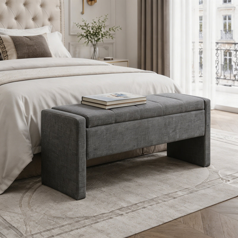 Banc de lit moderne avec rangement, Gris foncé