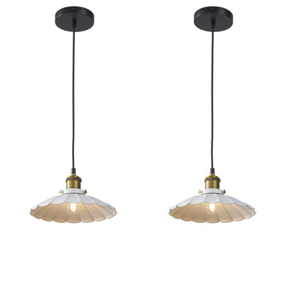 Ensemble de 2 luminaires suspendus blancs pour chambre à coucher, luminaire suspendu moderne avec abat-jour industriel de 9,8 pouces, luminaires suspendus pour îlot de cuisine avec cordon réglable pour îlot de cuisine