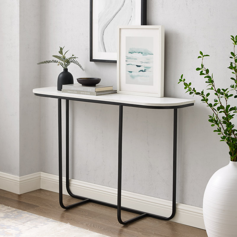 44'' Console Table, Faux White Marble, Black