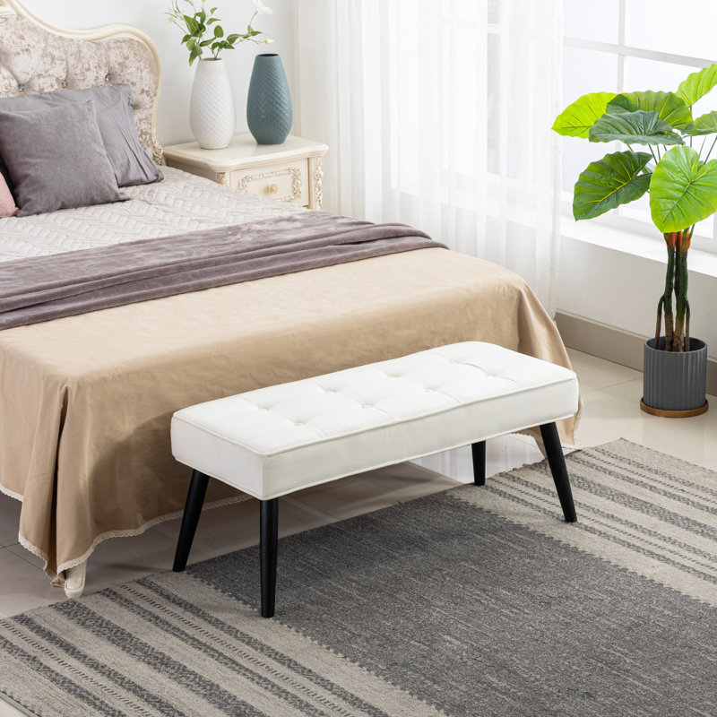 Banc rembourré Kirsten, Velours blanc