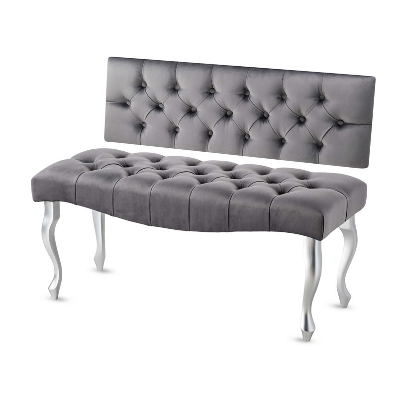 Jerez Velvet Upholstered Bench, H40 x W60 x D40cm, Grey/Silver