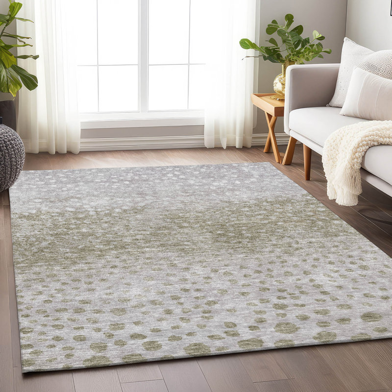 Taupe and Olive Synthetic Flat Woven Washable Area Rug
