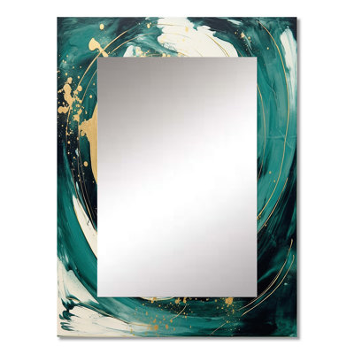 Makeba Dark Blue and Gold Spiral I - Abstract Spirals Wall Mirror, Modern Decorative Mirror, Printed Metal Art
