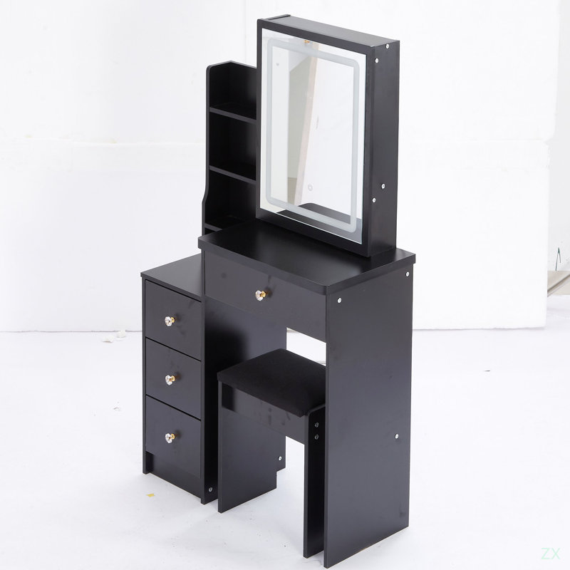 Ensemble de meuble-lavabo 29,2 po avec tabouret de chevet et tabouret, Noir