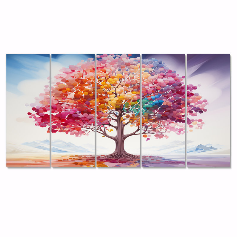 Rainbow Autumn Colours Tree - Tree Oak Wall Art For Living Room 5 pièces, H 28 po x l 60 po