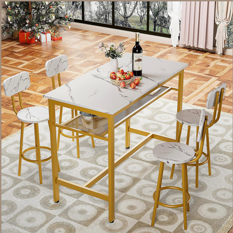 Ensemble de table de salle à manger 5 pièces, table de bar avec 4 chaises, H 36,2 po x l 43,3 po x P 23,6 po