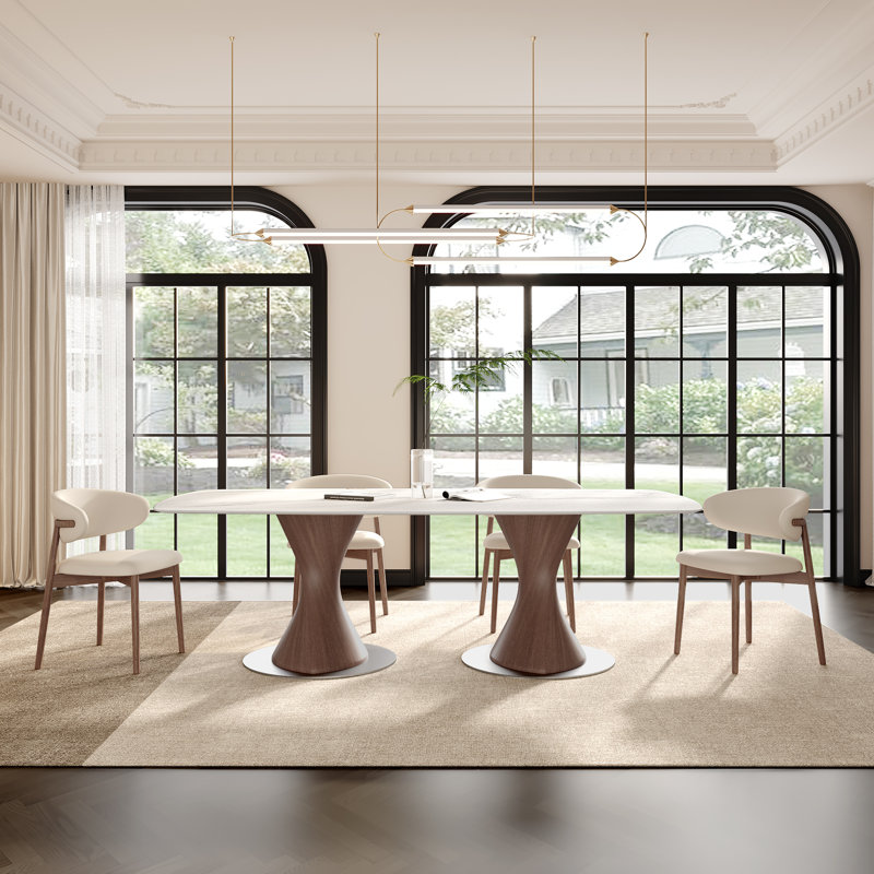 Grande table de salle à manger rectangulaire 94 po Modern Luxury, Blanc brillant / noyer foncé, 9