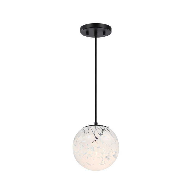 Luminaire suspendu sphère noir mat 1 lumière Neva avec abat-jour en verre blanc 60 watts Neva