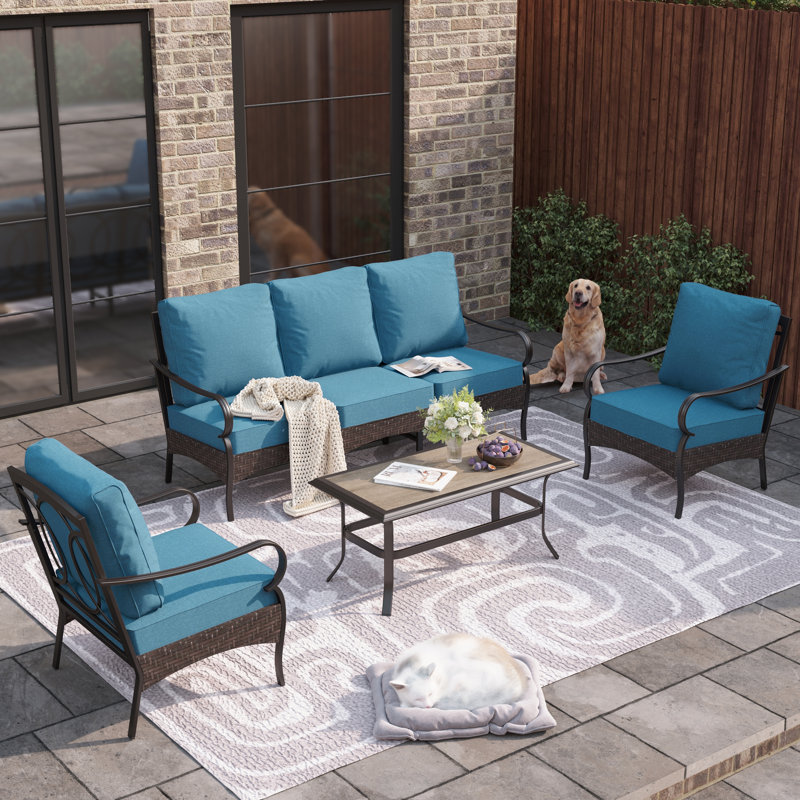 Outdoor Patio Conversation Set With Cushions, Navy