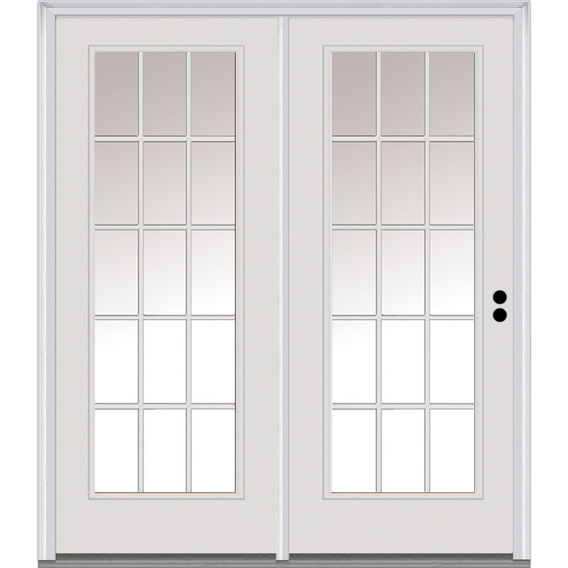 Primed Wood Double Door Patio with Clear 15 Lite Glass