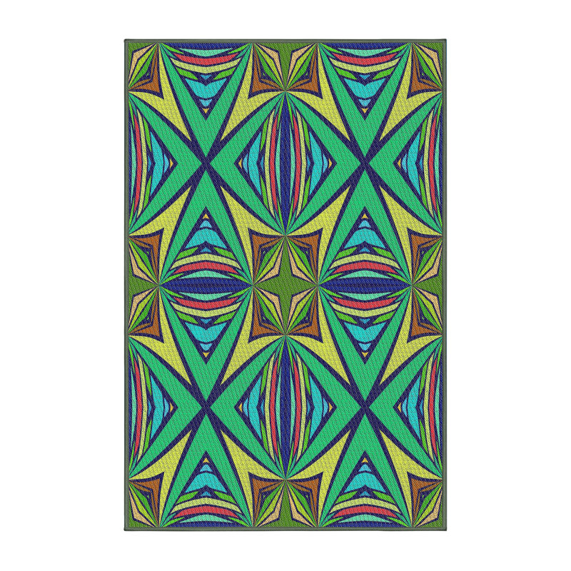Tapis vert/bleu/jaune tissé à la machine, Tapis de couloir 2 pi x 5 pi