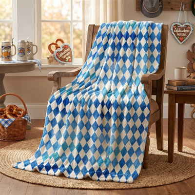 Oktoberfest Flannel Blanket Throw, German Beer Festival Bavarian Flag Blue Soft Fuzzy Plush Cozy Fleece Blankets for Couch Sofa Bed Decor, Ideal Gifts for Adults 30x40