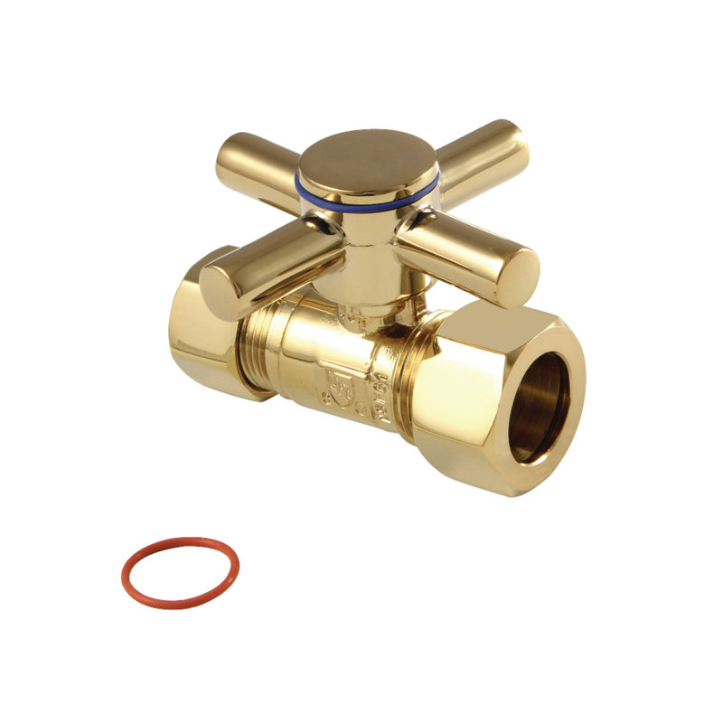 Kingston Brass Concord 5/8-Inch OD Comp x 1/2-Inch OD Comp Quarter-Turn Straight Stop Valve, Polished Brass