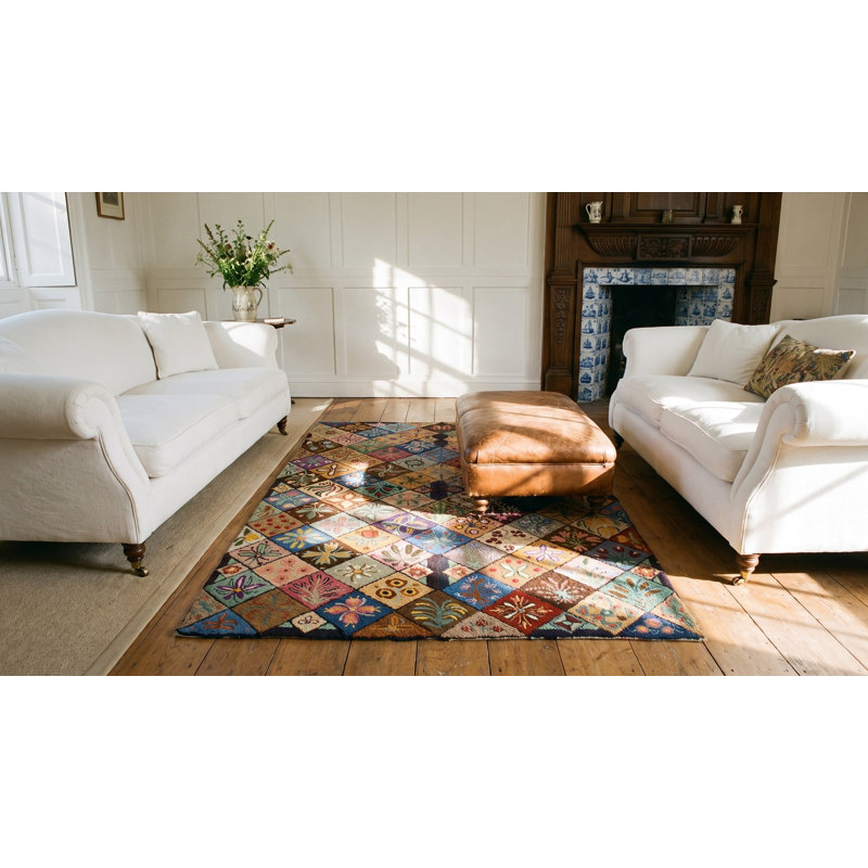 Antique American Hooked Rug American Geometric Hooked - Loop Pile