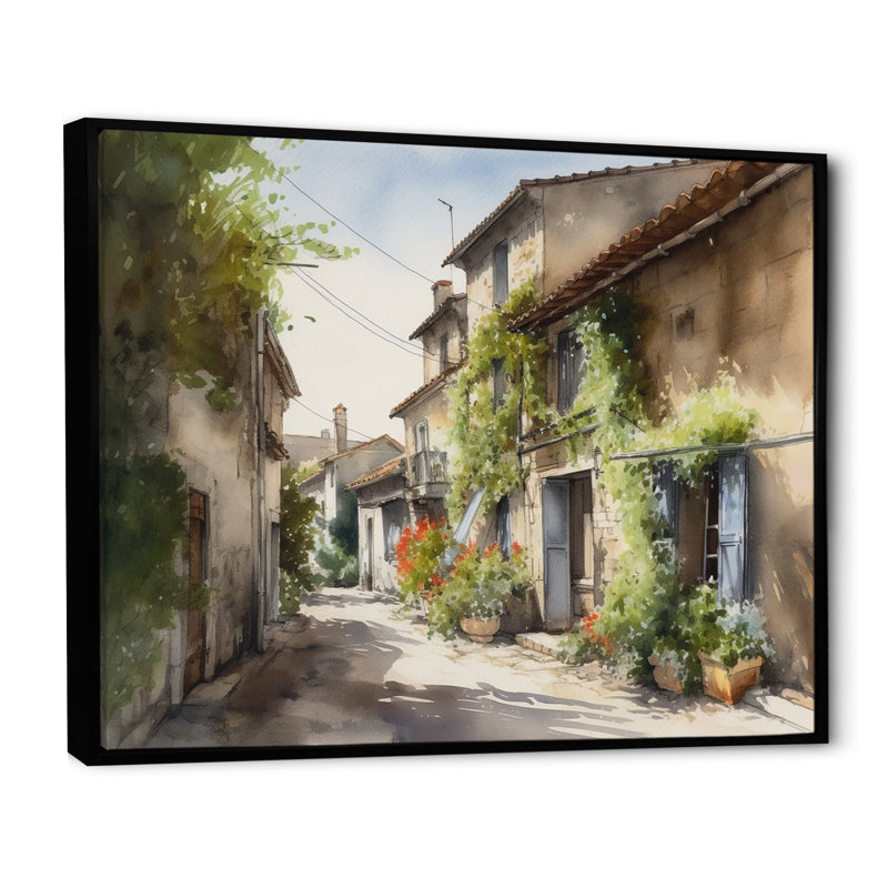 Riba, village méditerranéen, rue Ix sur toile, H 24 po x l 32 po x P 1 po, Cadre flottant noir