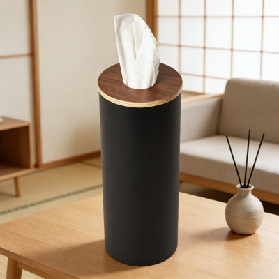 Boîte à mouchoirs réutilisable avec couvercle en bois - Couvercle de boîte à mouchoirs cylindrique en métal