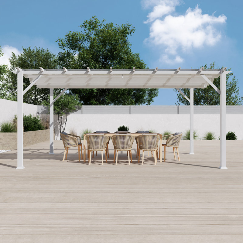 Florence  Aluminum Pergola in Powder-Coated Finish with Adjustable Canopy, White, 11'x16'
