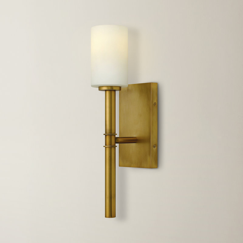 Margeaux Medium Single Light Wall Sconce with Etched Opal Glass Shade, Vintage Brass