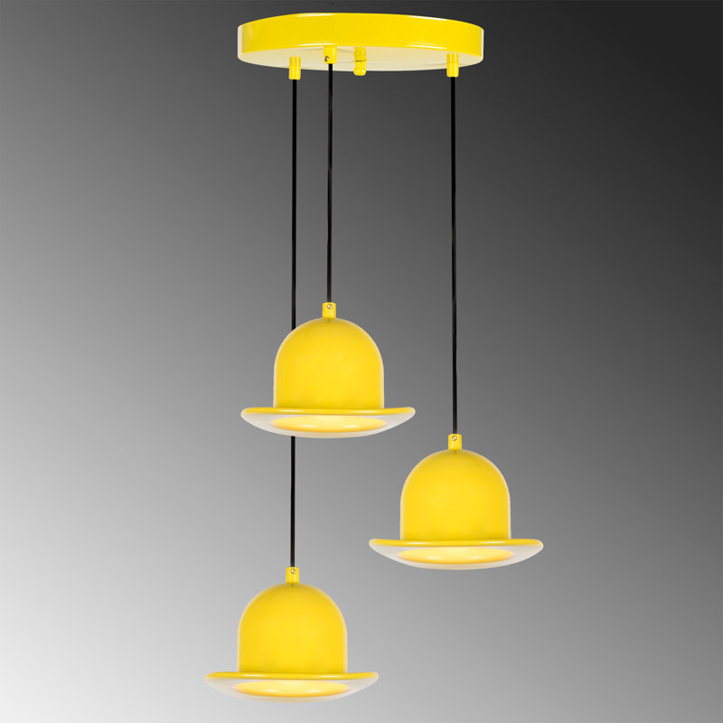 Luminaire suspendu en forme de dôme à 3 lumières Mei, Jaune