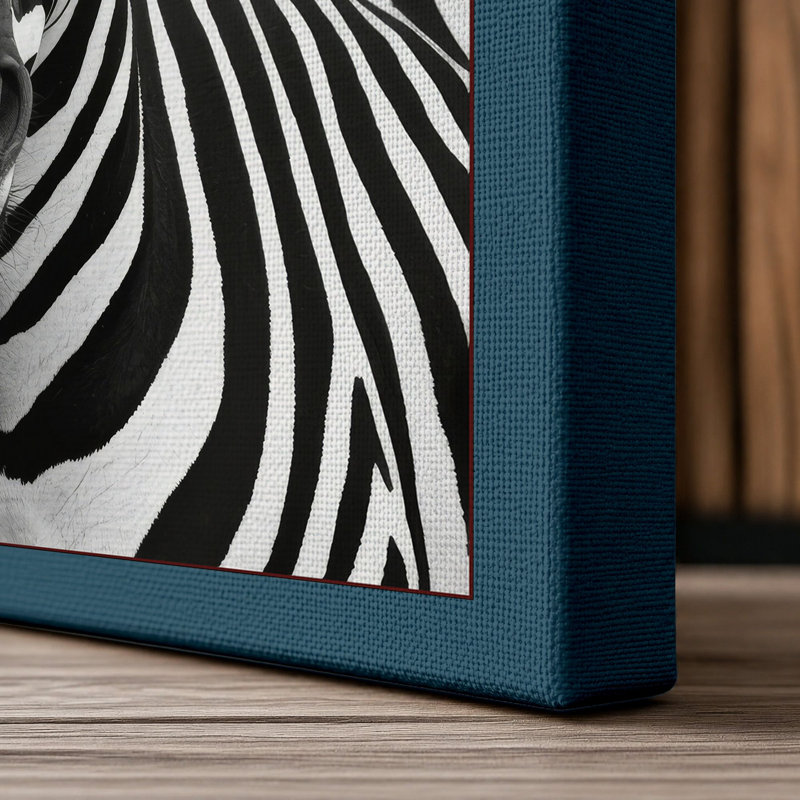 Zebra Bold Modern - Wrapped Canvas, 36x24 - 91.4 x 61.0 cm, Teal Border