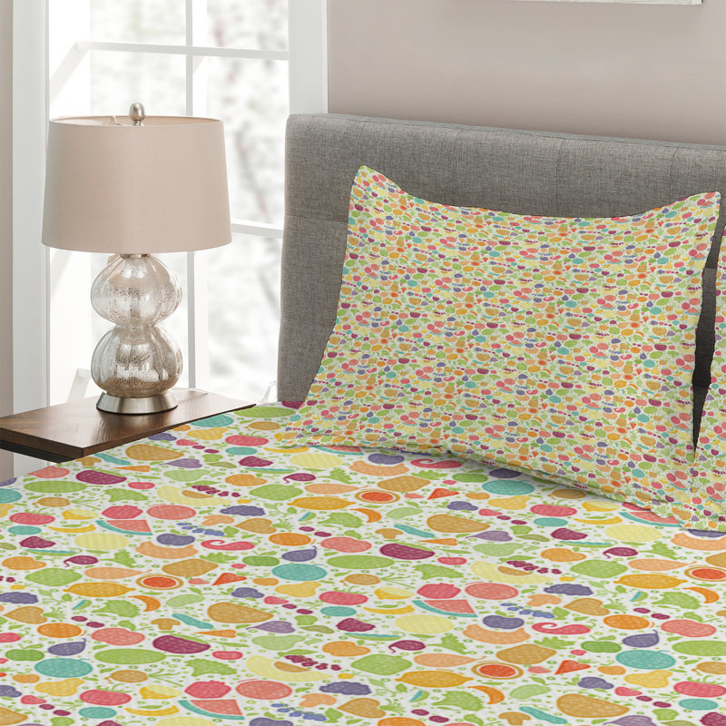Vegetables Polyester Coverlet, King Bedspread + 2 Shams