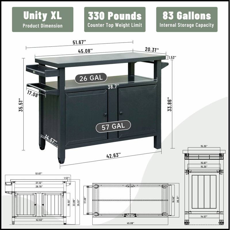 Armoire de rangement à roulettes polyvalente avec roulettes, grise, pour une organisation et une mobilité accrues dans votre cuisine extérieure.