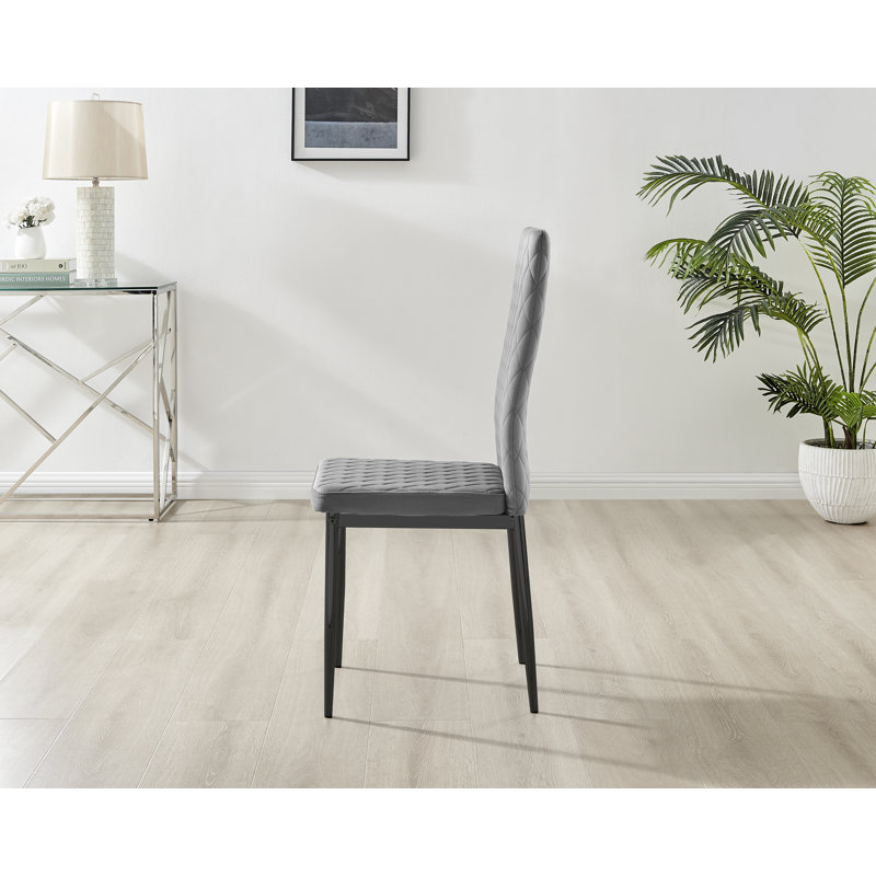 Keensburg Luxury Velvet Modern Tall Back Dining Chairs with Metal Legs & Diamond Stitching, Black, Grey, 4