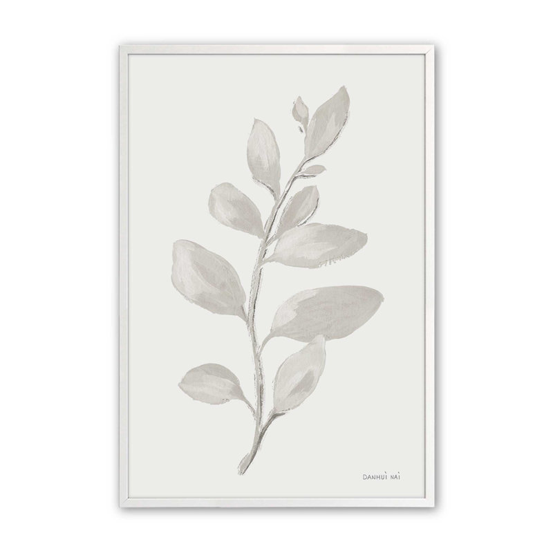 Élégantes feuilles grises I print, H 21 po x l 17 po, Encadrement de coin ouvert blanc opaque