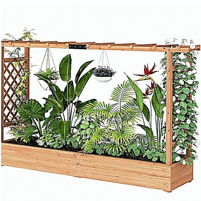 Boîte à fleurs en bois, jardinière en treillis, lit de jardin surélevé, H 45 po x l 79 po x P 17 po