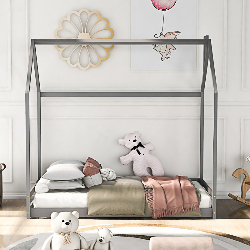 Modern Twin Size House Bed, Bed Frame, Grey