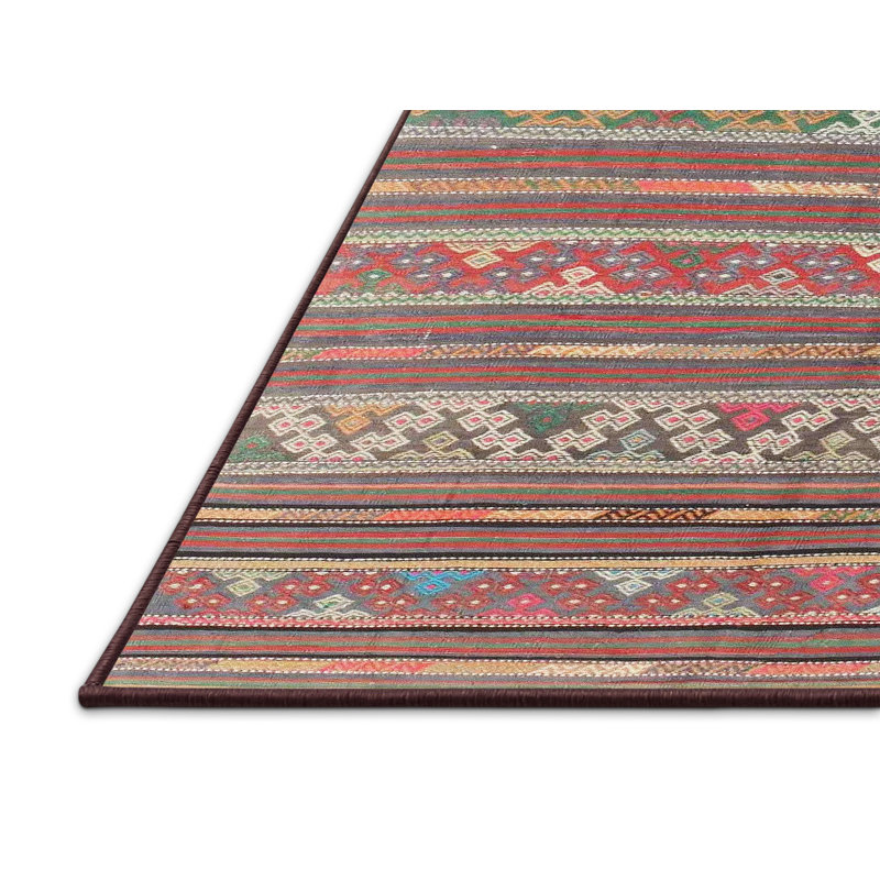 Tapis de zone rouge/vert contemporaine, Rectangle 5 pi x 7 pi