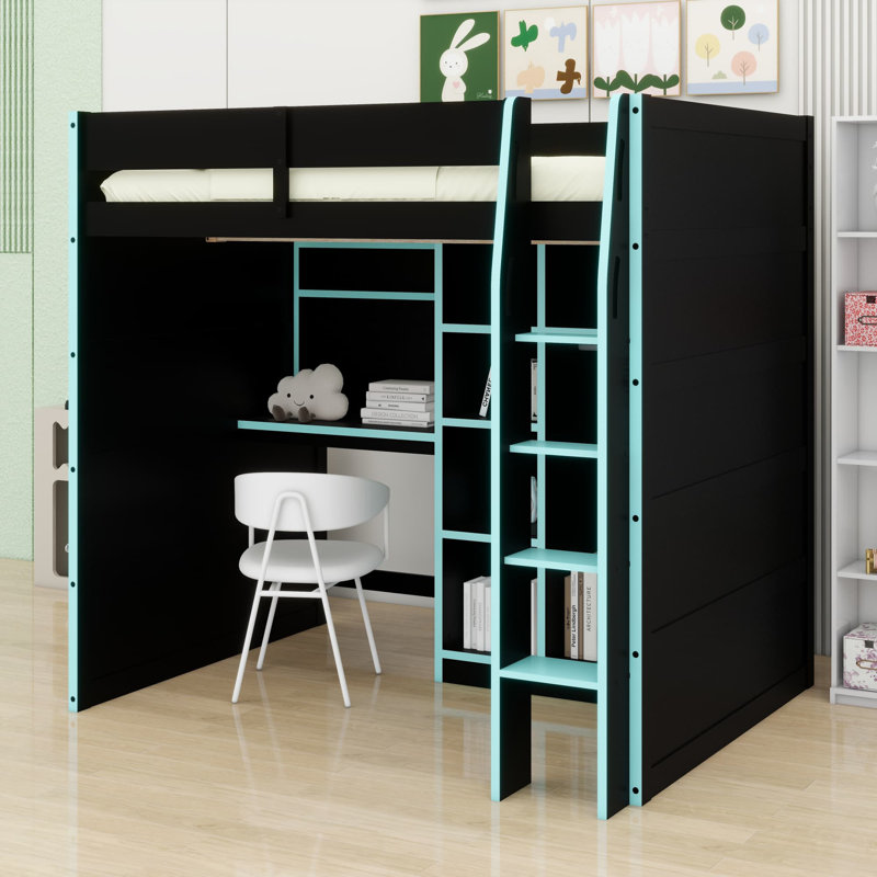 Lit mezzanine avec bureau, Bleu
