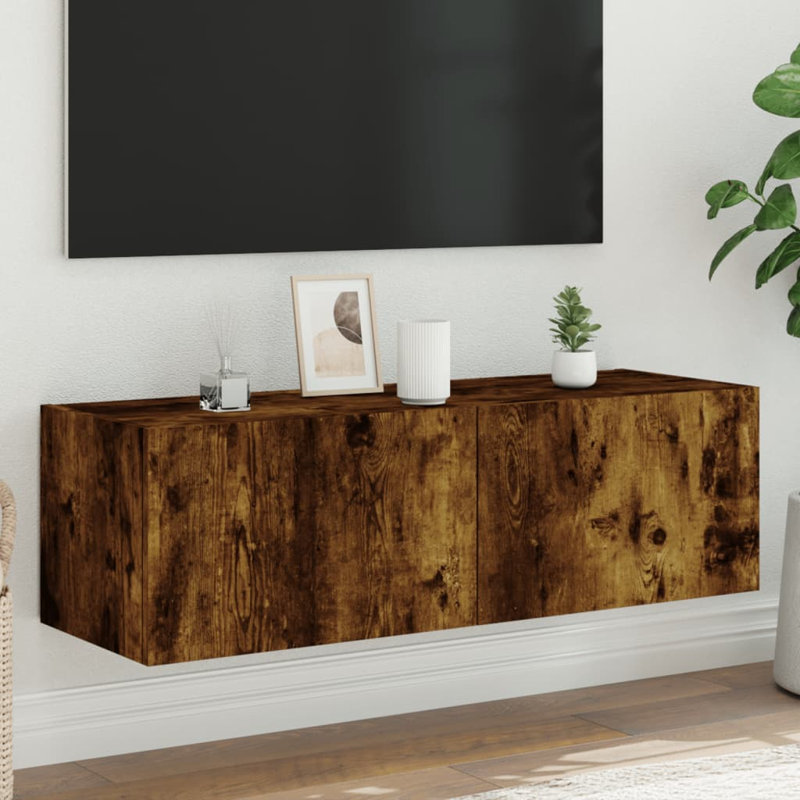 Bulow Unfinished TV Unit for TVs up to 24" with Fireplace Included, Smoked Oak