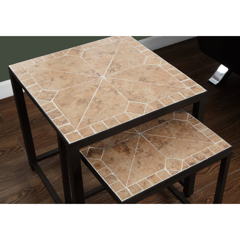 2 tables gigognes en métal brun, pour le salon et la chambre à coucher, avec des combinaisons de motifs attrayants