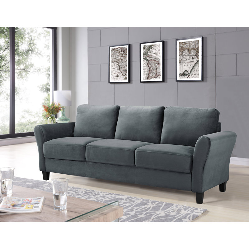 Arsaluis Upholstered 78.75'' Sofa, Dark Grey Microfiber