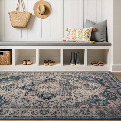 Tapis bleu marine antidérapant rétro