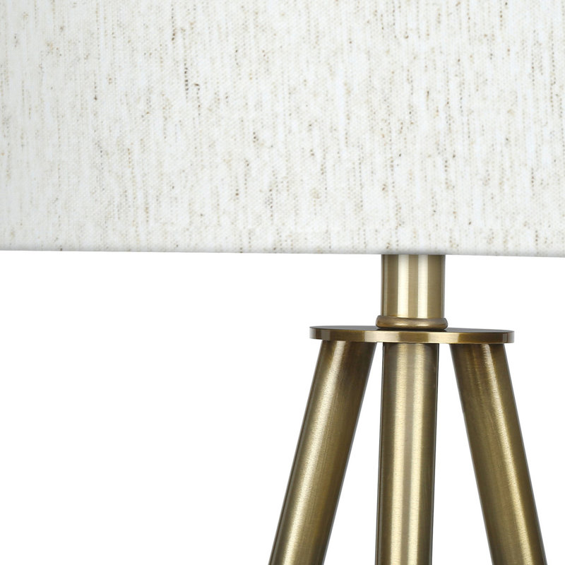 Lampe sur pied Moa de 63 po, abat-jour tambour en polyester ivoire, métal trépied, Laiton