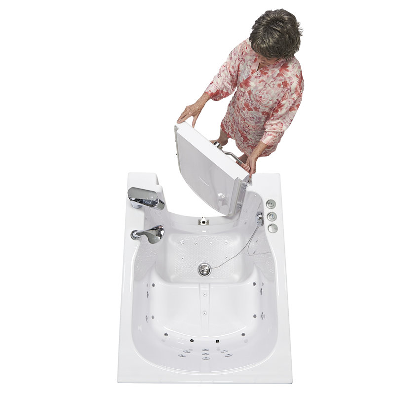 Ella Front Entry 32"x40" Acrylic Air and Hydro Massage and Heated Seat Walk-In Bathtub with Left Outward Swing Door, 2 Piece Fast Fill Faucet, 2" Drain