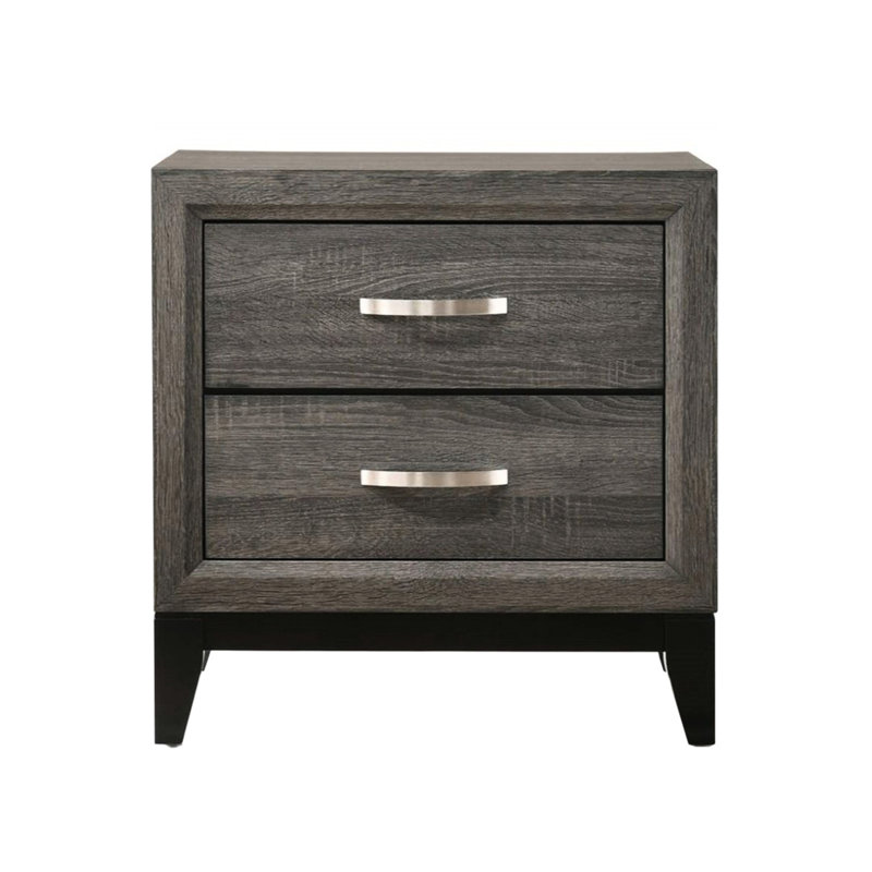 2 Weathered Grey Wooden Nightstand For Bedroom Ambiance With 2 Drawers & Simple Style