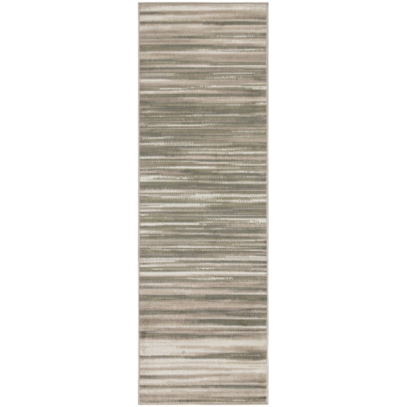 Abstract Machine Woven Area Rug in Green/Ivory, Runner 2'3" x 7'3"