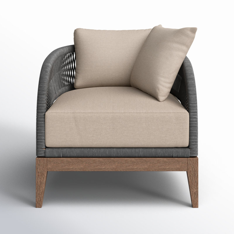 Hareton Patio Chair in Eucalyptus Wood with Gray Rope and Taupe Olefin Cushions