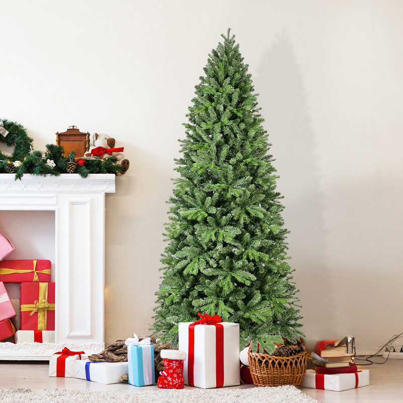 Arbre de Noël de 7 pi avec 1375 pointes en PE + PVC - Arbre de Noël plein corps avec branches articulées, assemblage facile, support en métal stable, décoration de Noël classique
